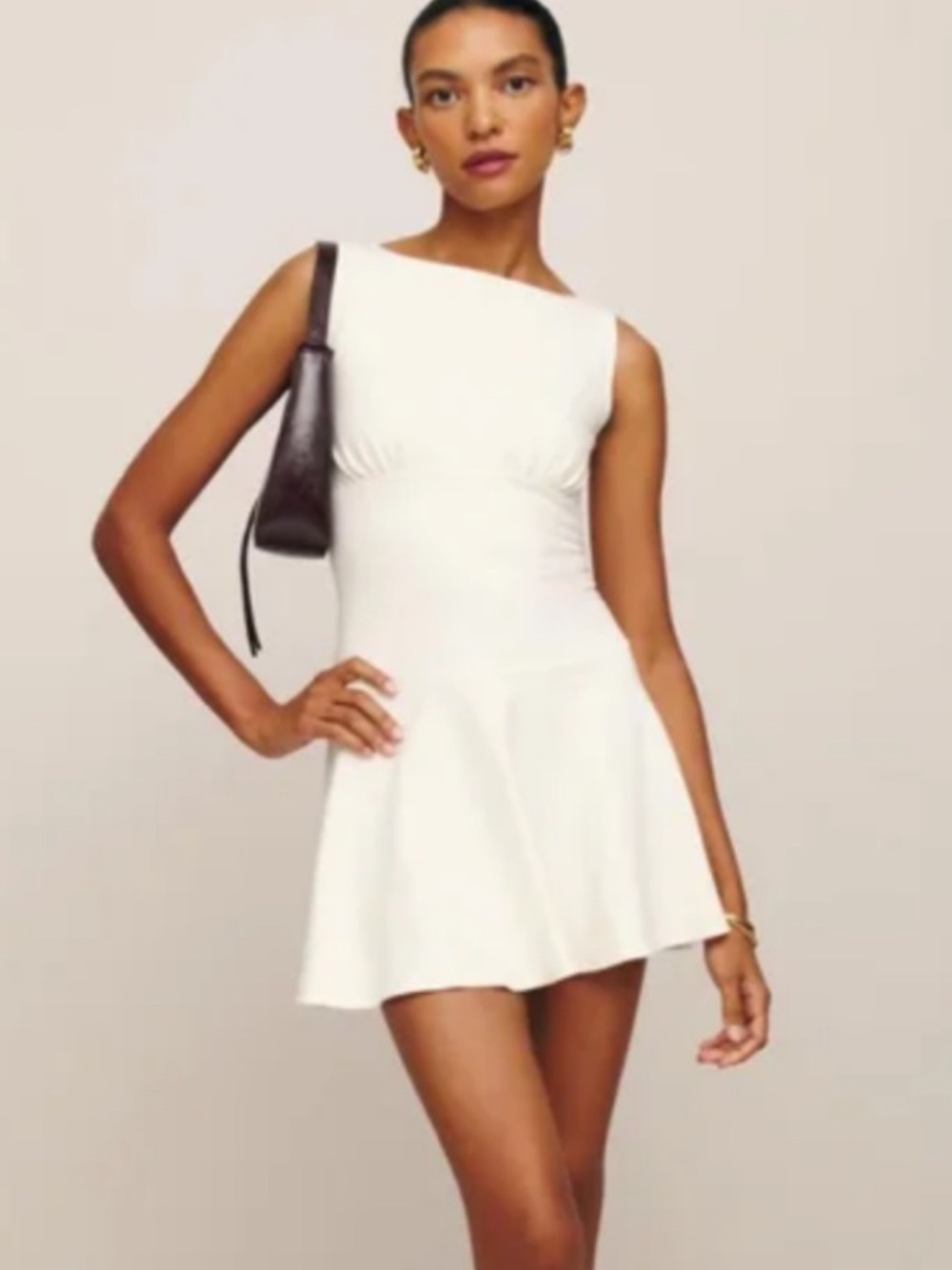Reformation White Sleeveless Mini Fit-and-Flare Dress